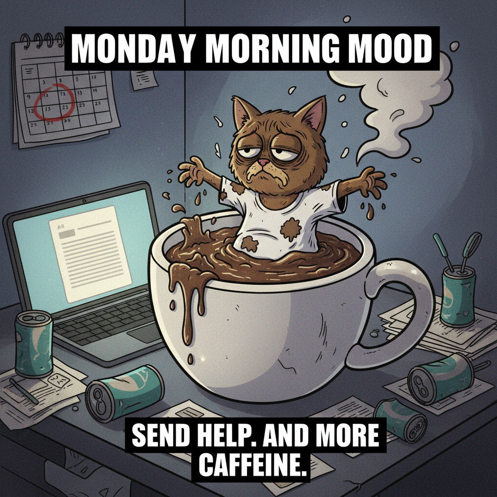 My Monday morning mood is currently 'send help and coffee.'
