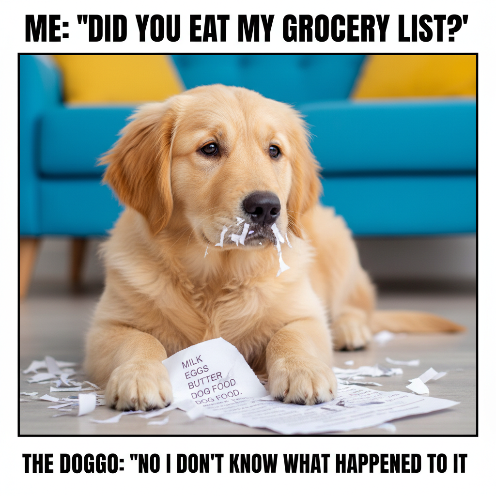 My dog just ate my homework. No, seriously. He ate my grocery list.