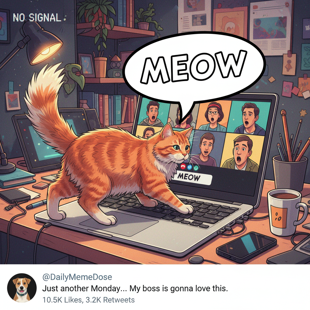 My cat just walked across my keyboard mid-meeting and sent 'MEOW' to the CEO. I'm done.
