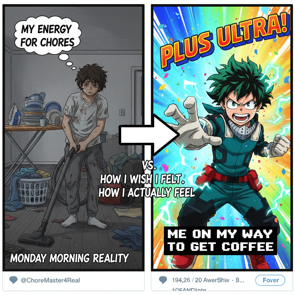 Me trying to adult vs. my inner anime protagonist screaming 'PLUS ULTRA!'
