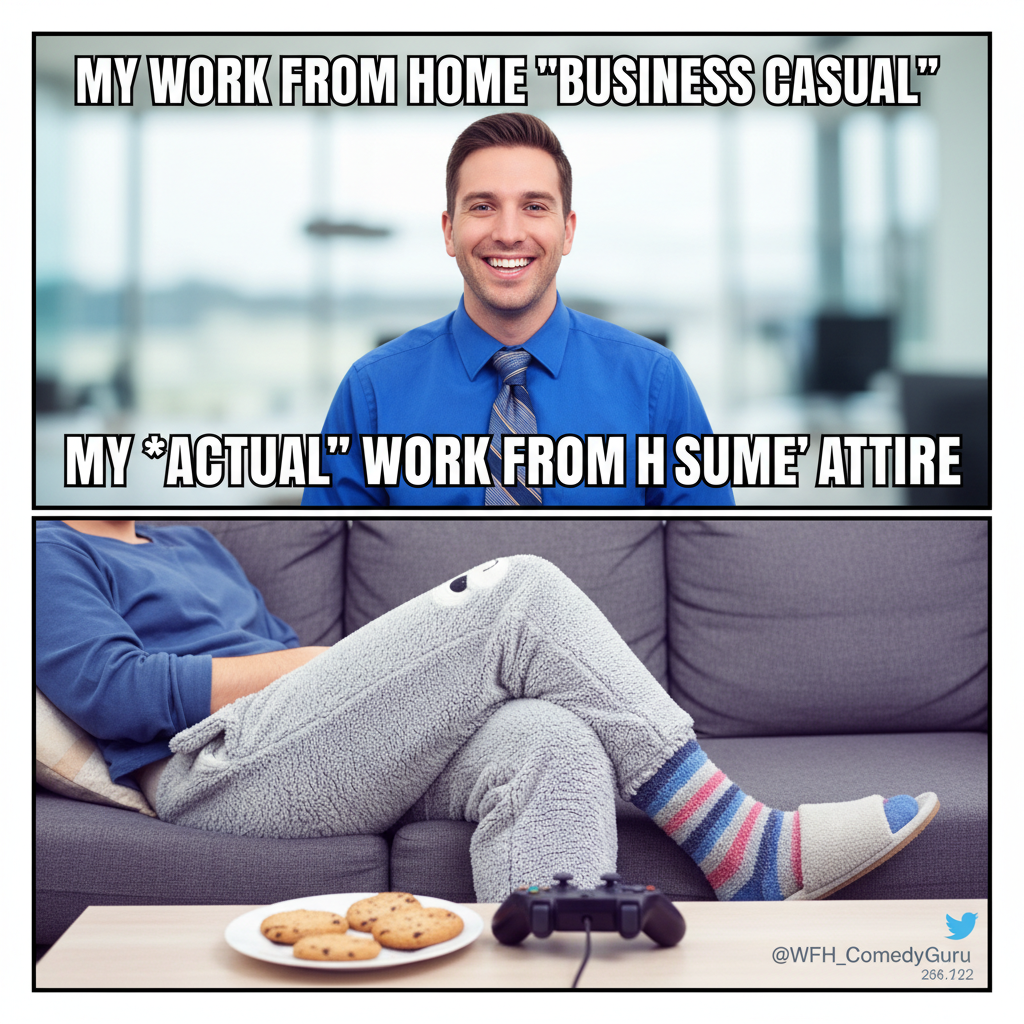 My WFH uniform: business on top, pajama pants and fuzzy socks on the bottom.