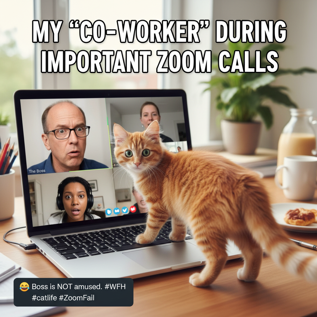 My cat just walked across my keyboard mid-Zoom. My boss thinks I'm fluent in meows.