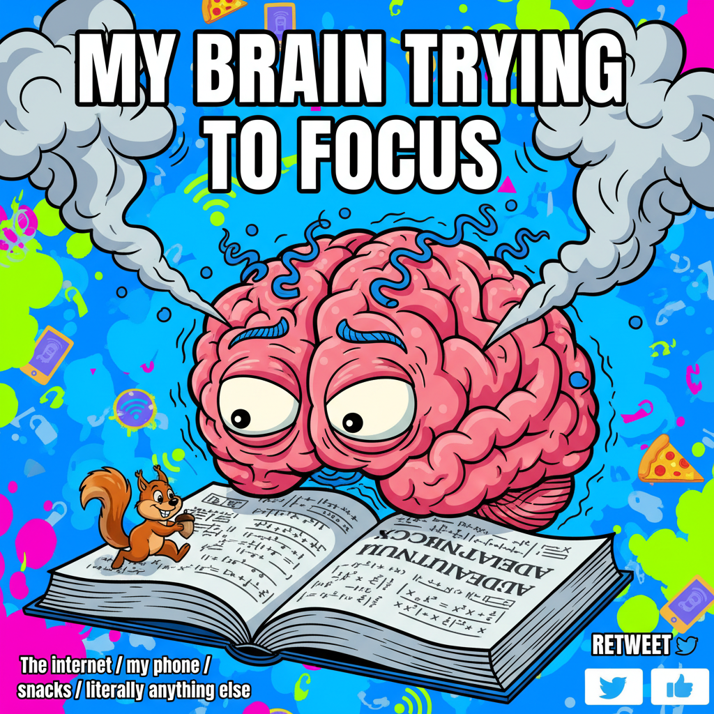 My brain during exams: 'The mitochondria is the powerhouse of the... oh look, a squirrel!'