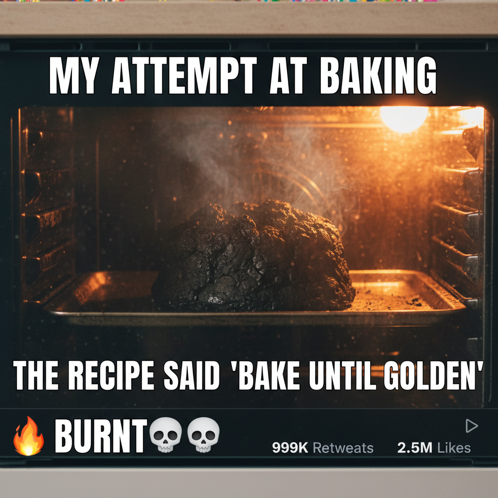 Attempted to bake a cake. Oven decided it wanted to be a charcoal grill. Send fire dept.