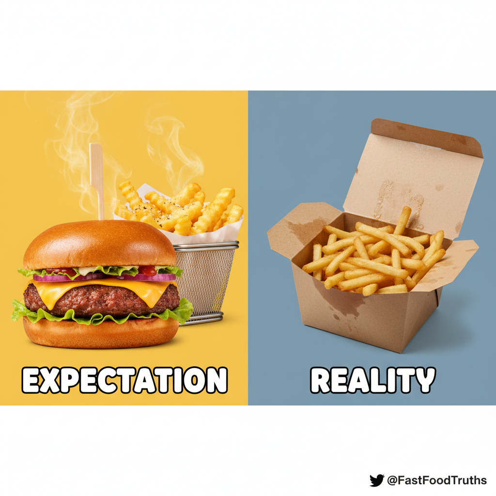 Food delivery expectation: Gourmet meal. Reality: My 'crispy' fries are soggy. Again.