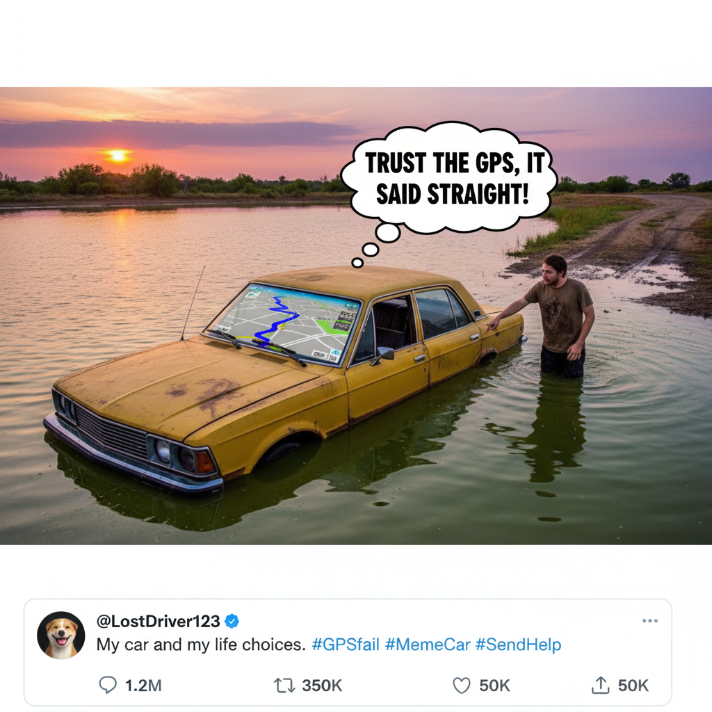 Road trip mishap: GPS said 'turn left in 500ft.' It meant 'turn left into the lake.'