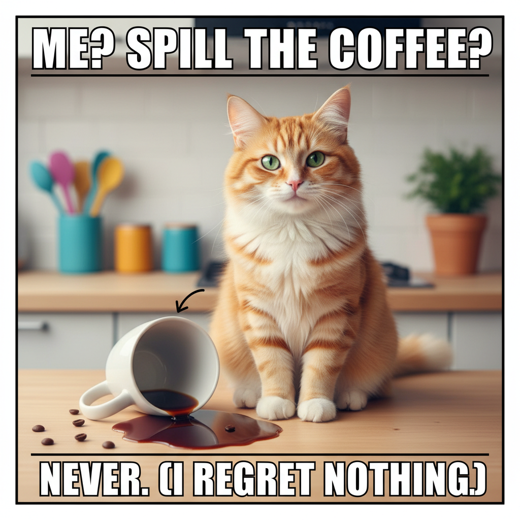 My cat just knocked my coffee over, then stared at me like I did it. The audacity!