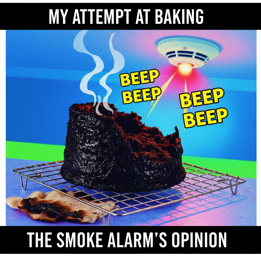 Attempted to bake a cake, ended up with a charcoal briquette. My smoke alarm is judging me.