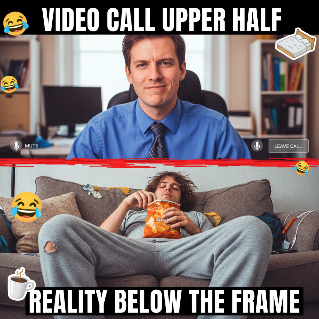 My work-from-home uniform is 50% pajamas, 50% existential dread. Productivity: 0%.