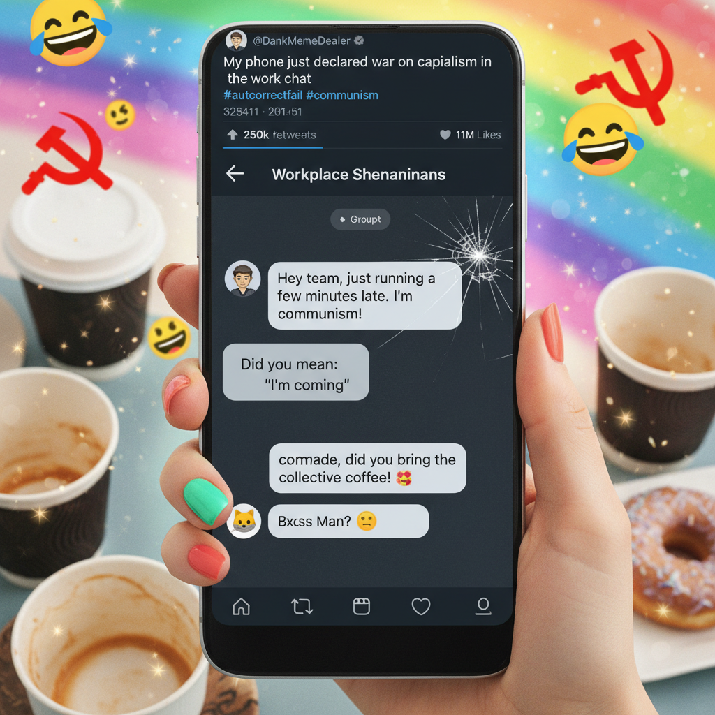 Autocorrect changed 'I'm coming' to 'I'm communism.' My boss is now very confused.