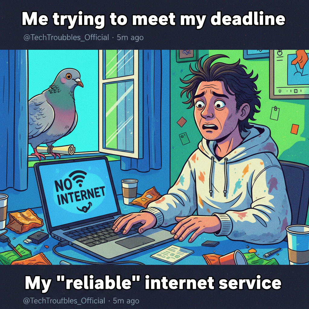 The WiFi went down for 5 minutes. I've already questioned my life choices and considered adopting carrier pigeons.