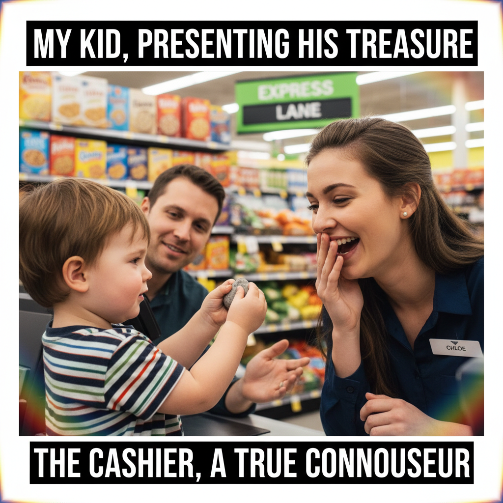 My toddler just tried to pay for groceries with a rock. Peak parenting moment.