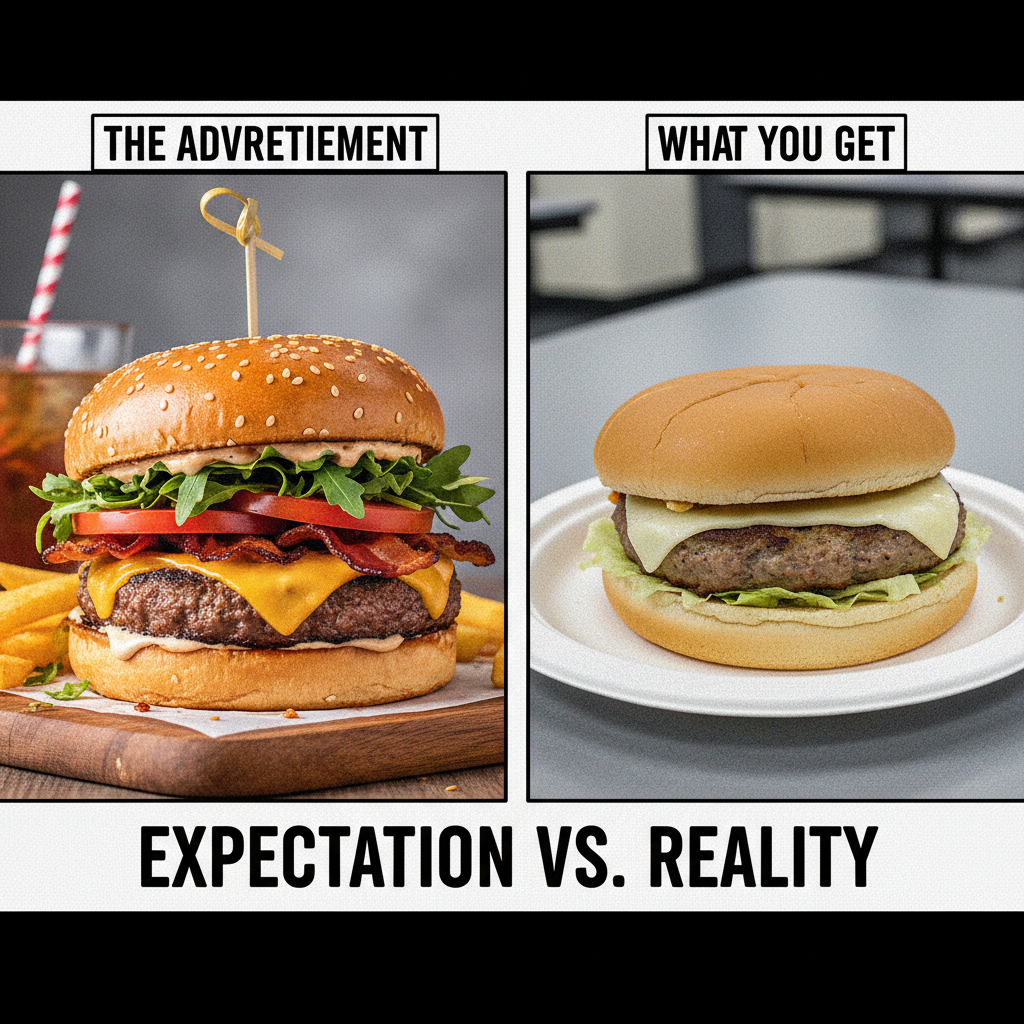 Ordered a gourmet burger. Got a sad patty on a bun. Expectations vs reality.