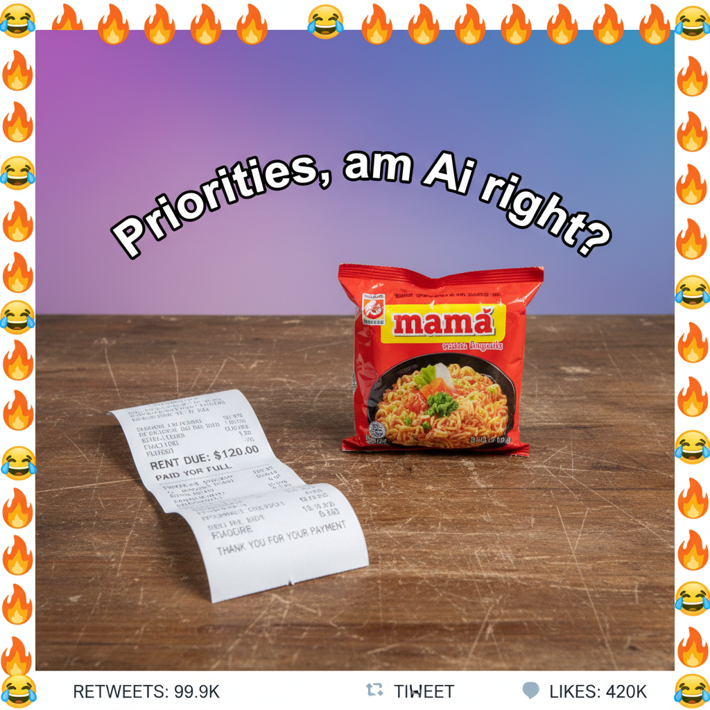 Just paid my rent. Guess I'll eat ramen for the rest of the month. #Adulting