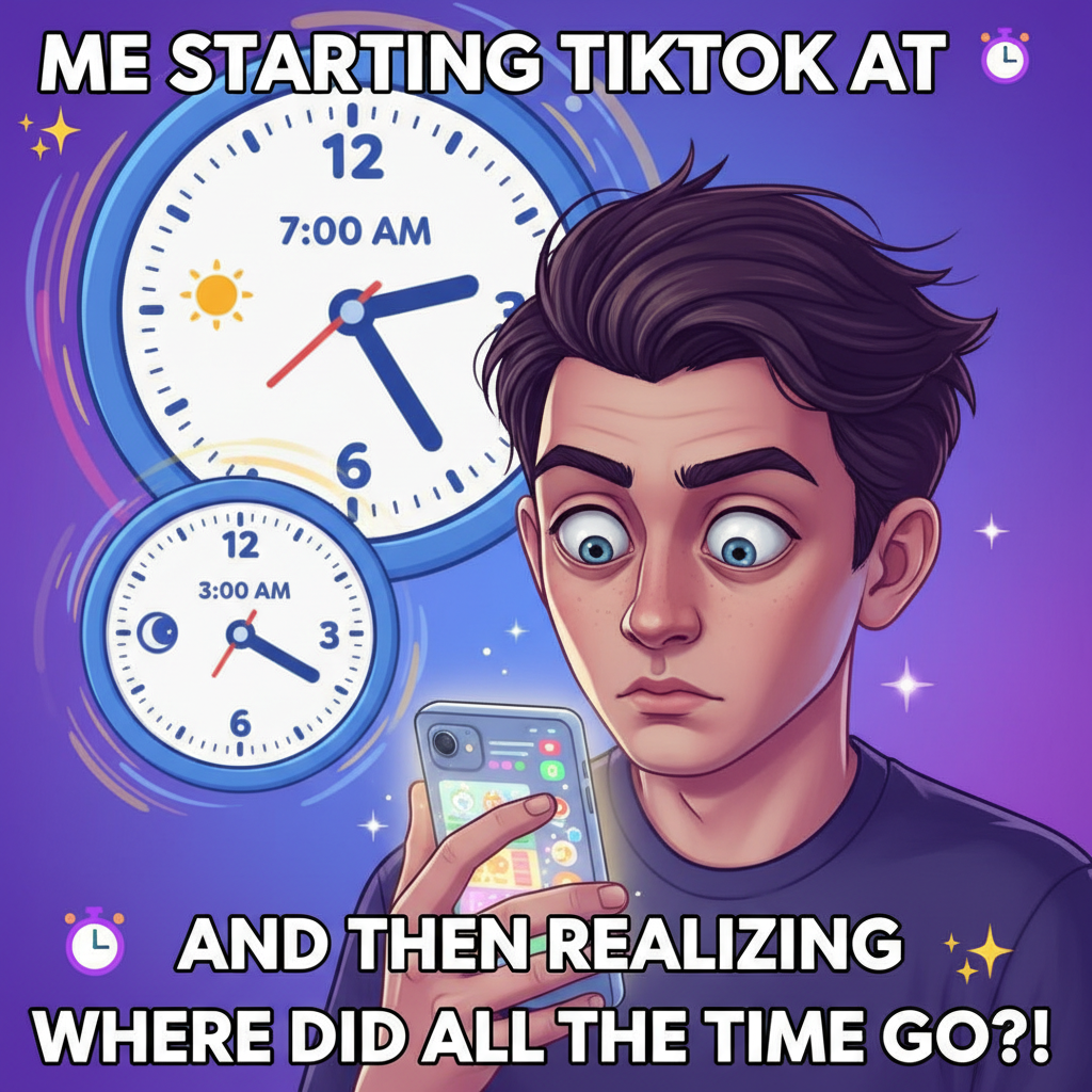 Me: 'Just 5 more minutes on TikTok.' *3 hours later* My brain: 'Did you even blink?'