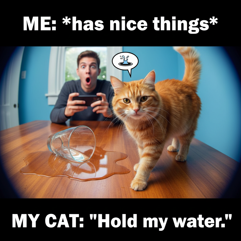 My cat just knocked my water glass over, looked me in the eye, and walked away. Power move.