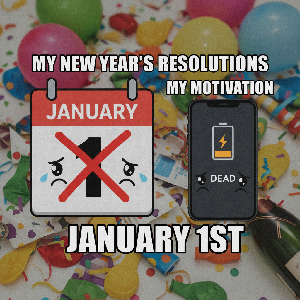 My New Year's resolution lasted longer than my phone's battery life. (It died at 2pm Jan 1st).