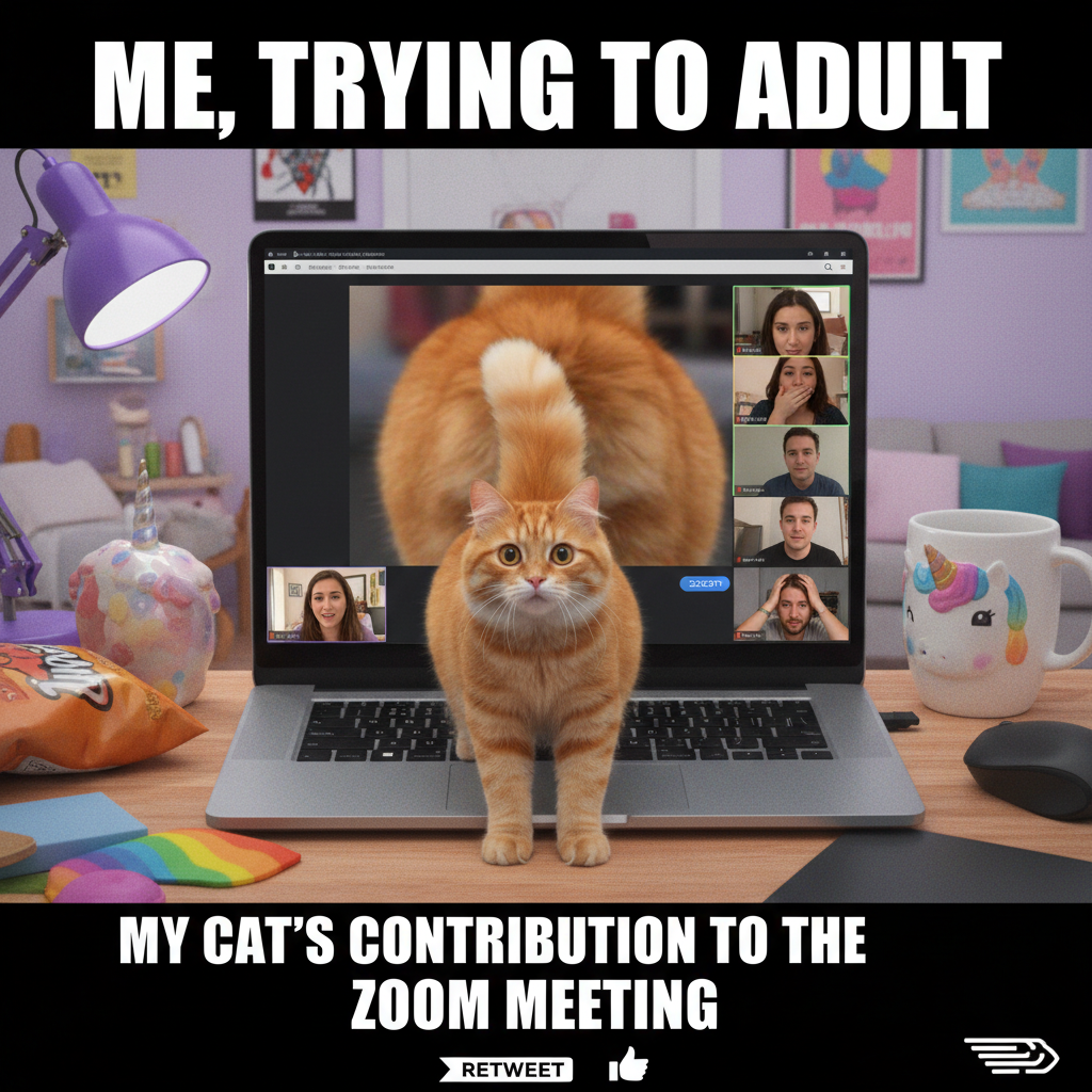 Someone's cat just walked across their keyboard and shared their screen on Zoom. Peak productivity.