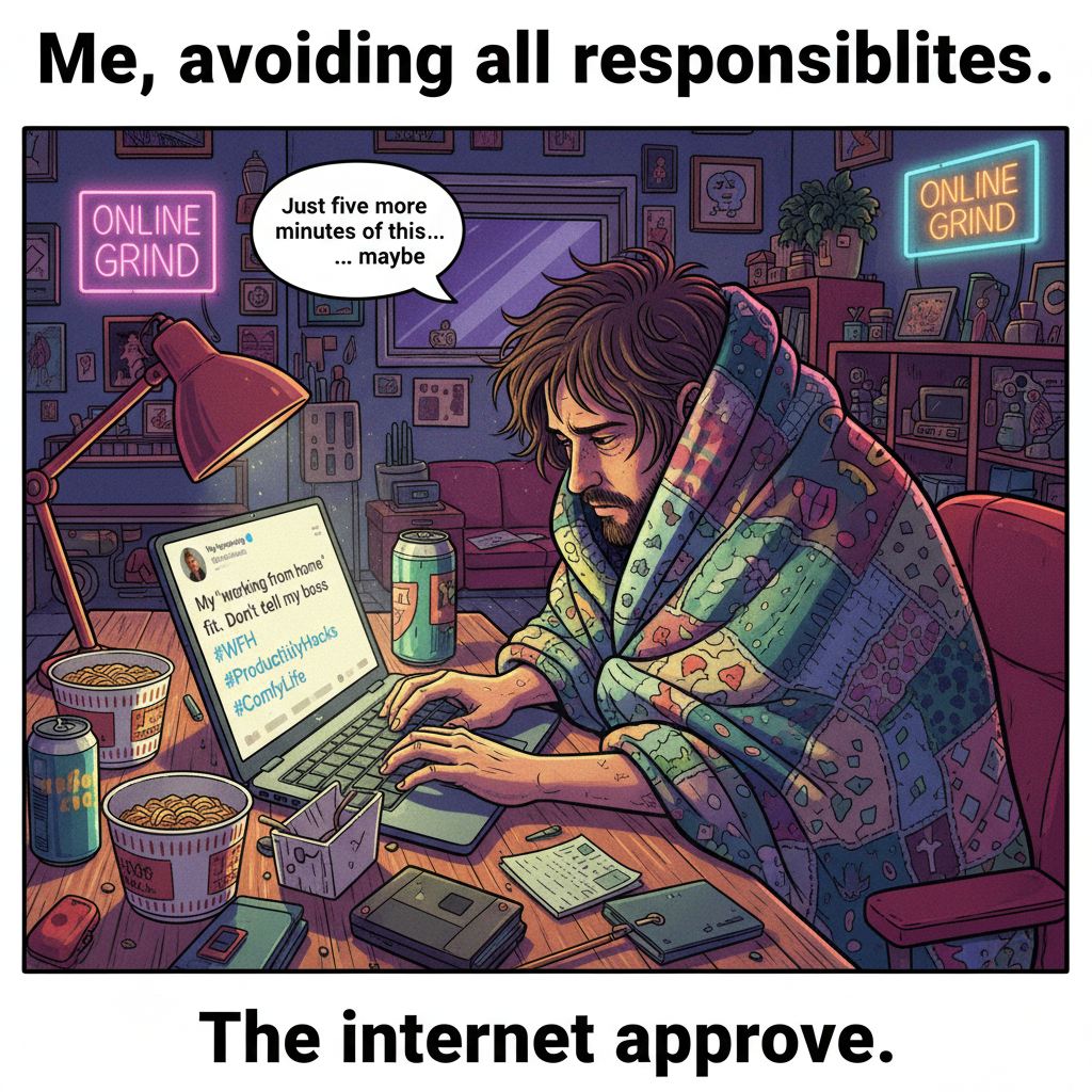 My 'work from home outfit' is now just a blanket with armholes. Send help.