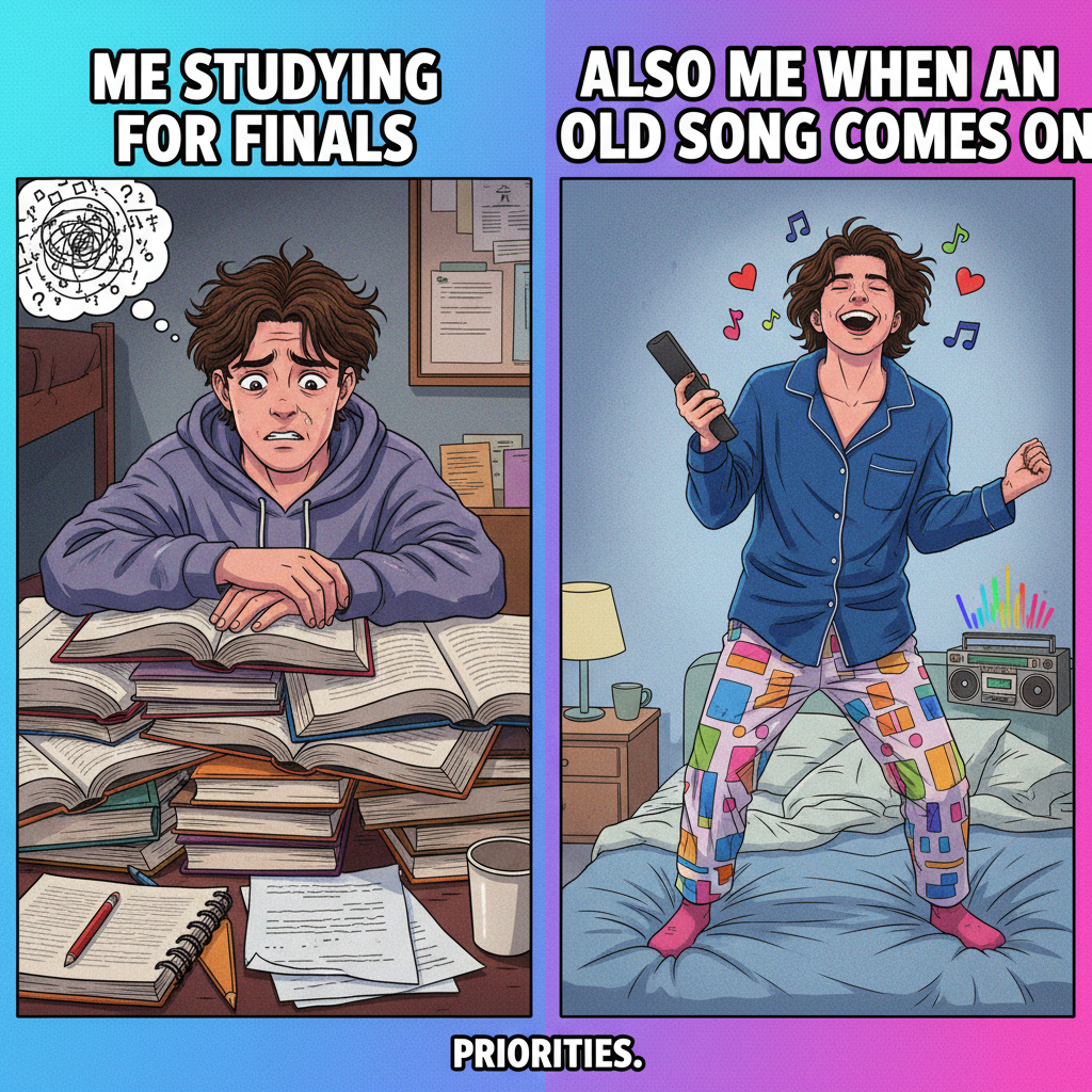 Me trying to remember anything for my exam vs. me remembering every lyric to a song from 2007.