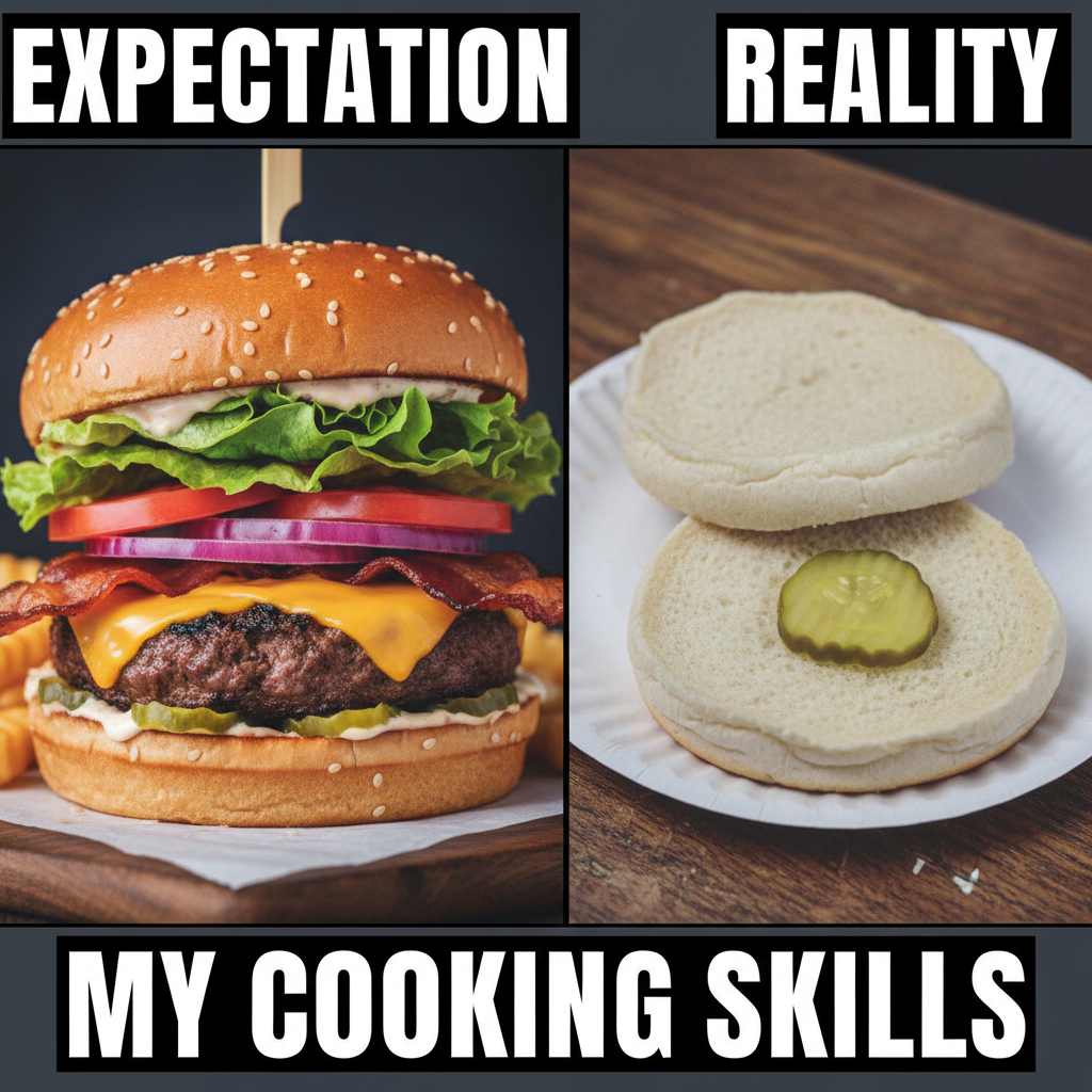 Ordered a gourmet burger, got two buns and a pickle. Expectation vs Reality is brutal. #FoodFail