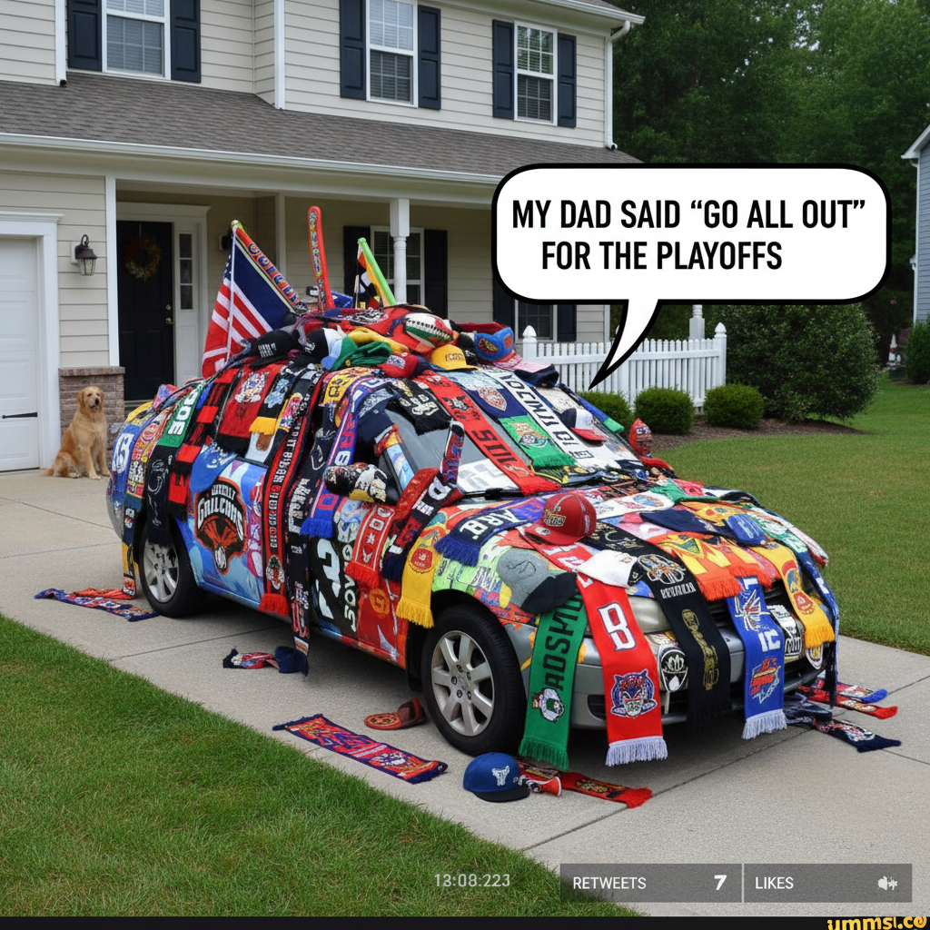 My team won. My neighbor's car is now a shrine. I regret nothing. #SportsTwitter
