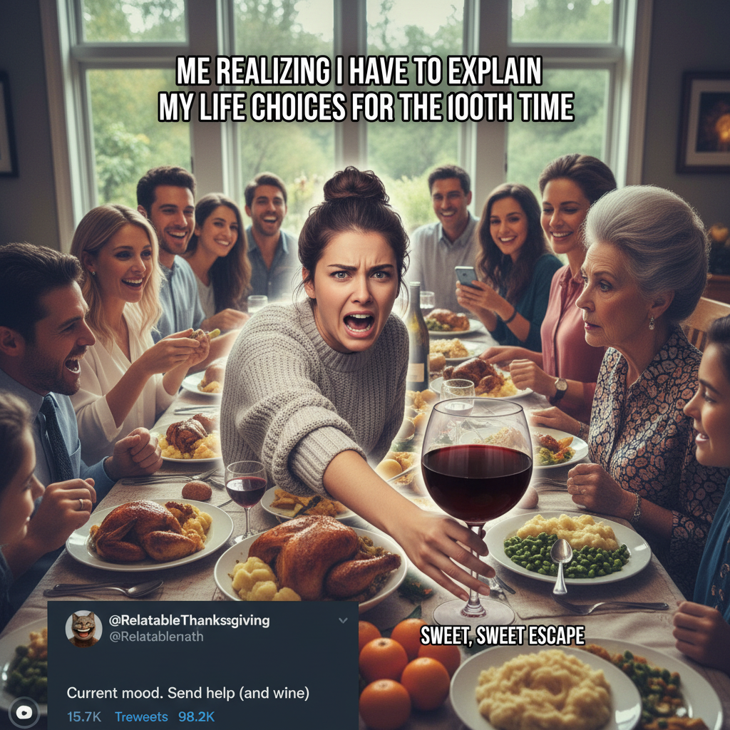 Aunt Carol just asked if I'm 'still single' for the 5th time. Pass the wine.