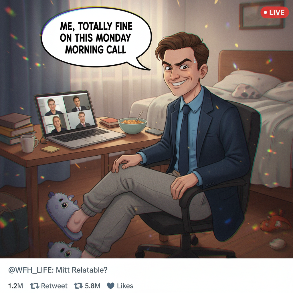 WFH means wearing pajamas on Zoom calls and pretending to be a professional.