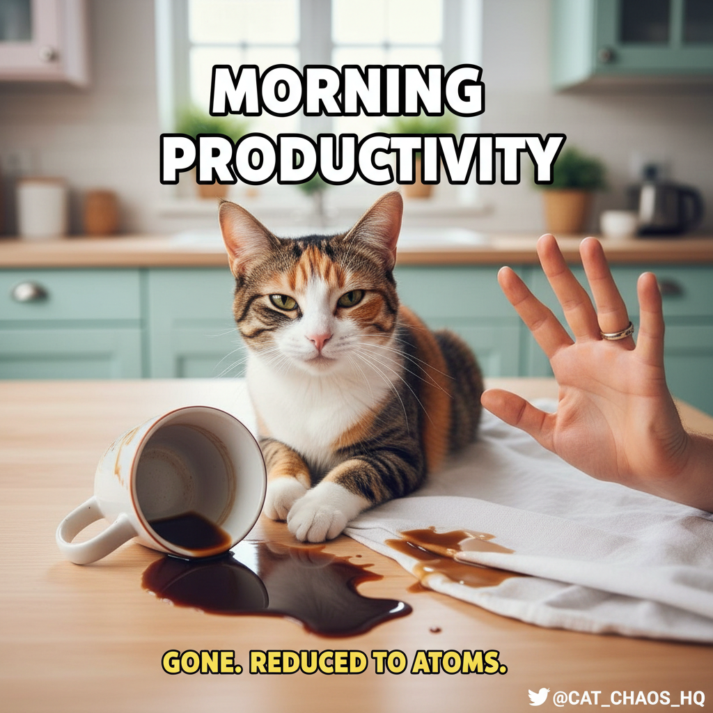 My cat just knocked over my coffee, then looked at me like *I* was the problem.