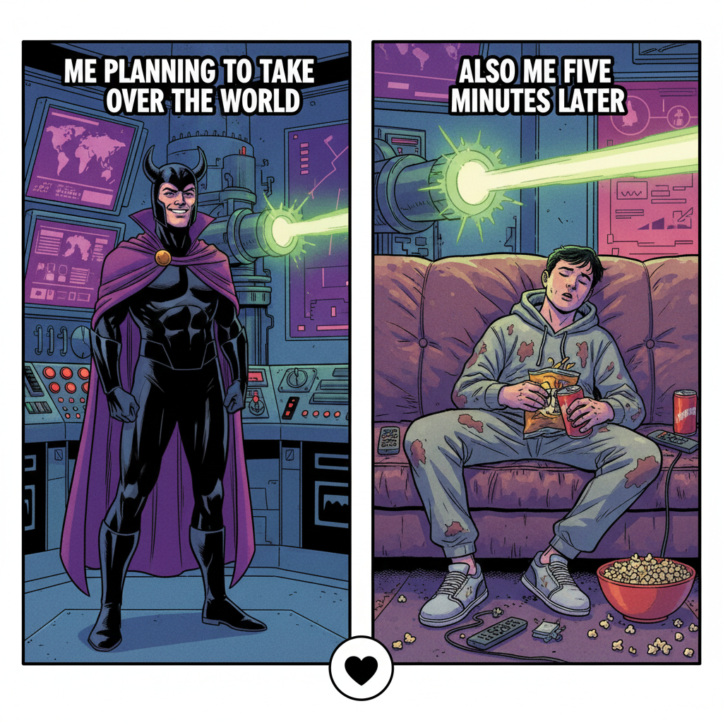 My Friday night plans: World domination. My Friday night reality: Domination of the couch.