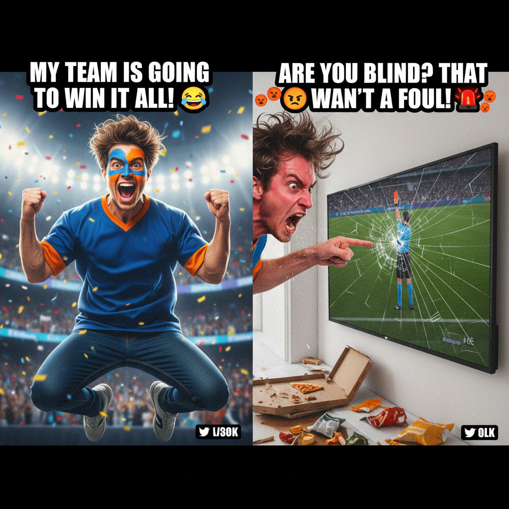 My team scored: I'm a tactical genius! Opponent scored: The refs are blind and the league is rigged!