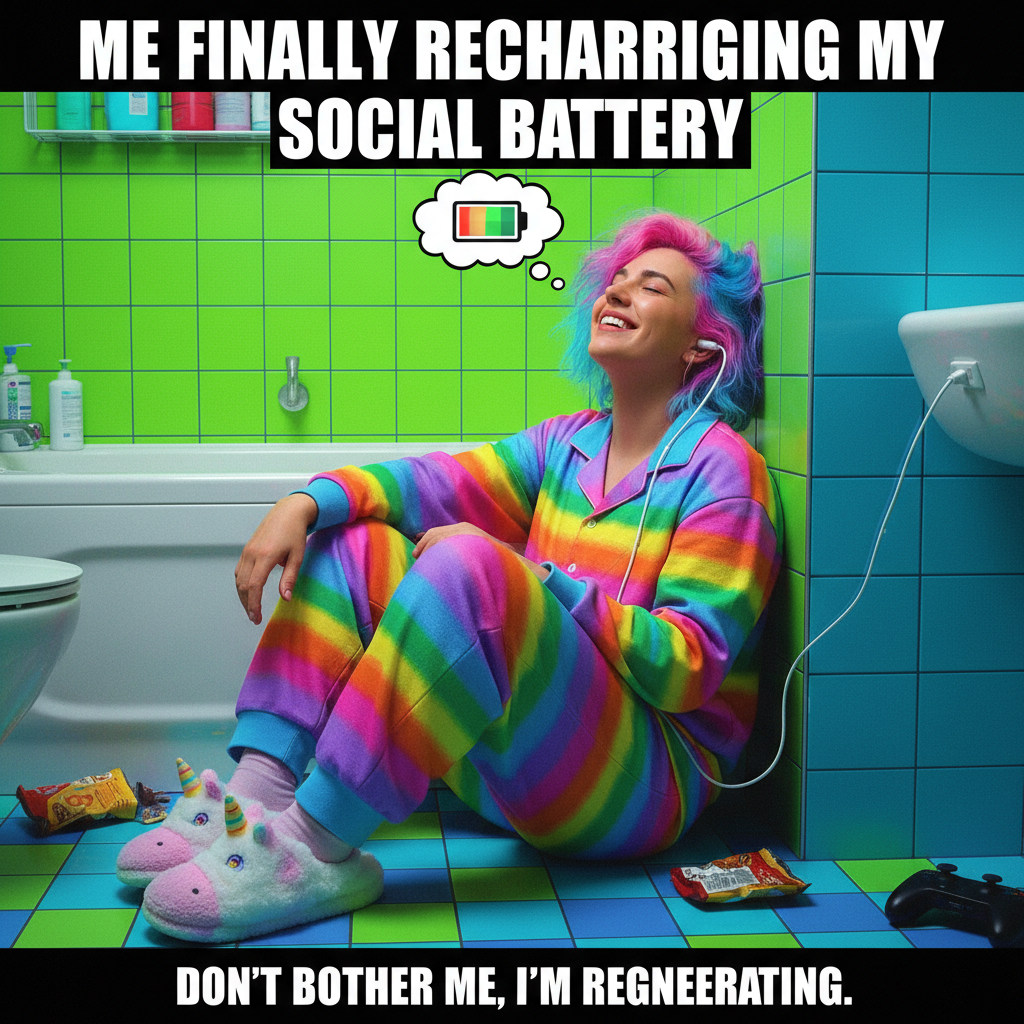 My introvert self trying to survive a party: *recharges in the bathroom*