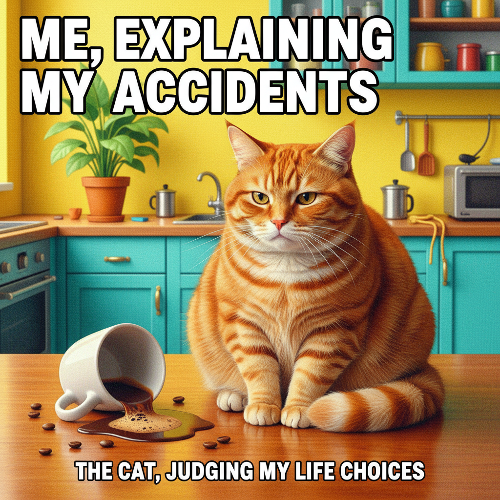 My cat just knocked over my coffee and then judged me for cleaning it up.