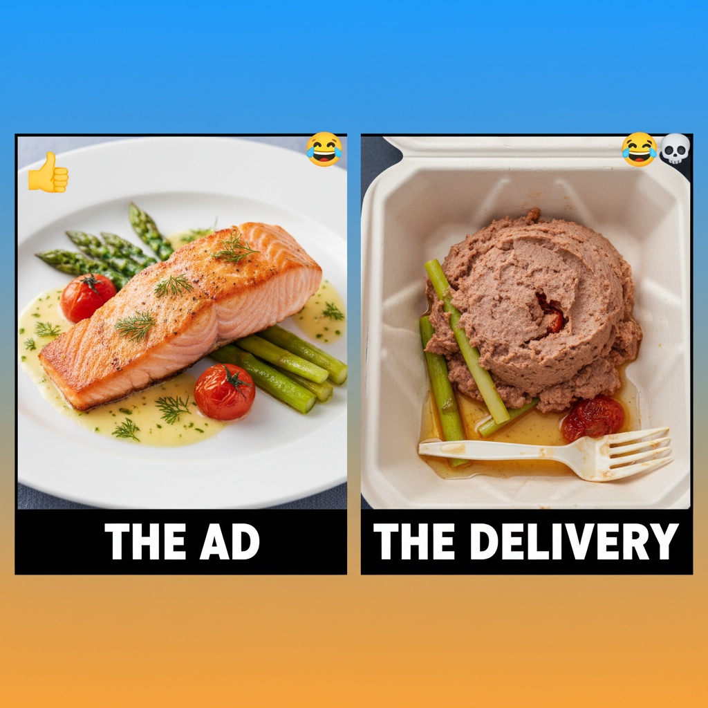 My 'gourmet' delivery looks like it lost a fight with a blender.