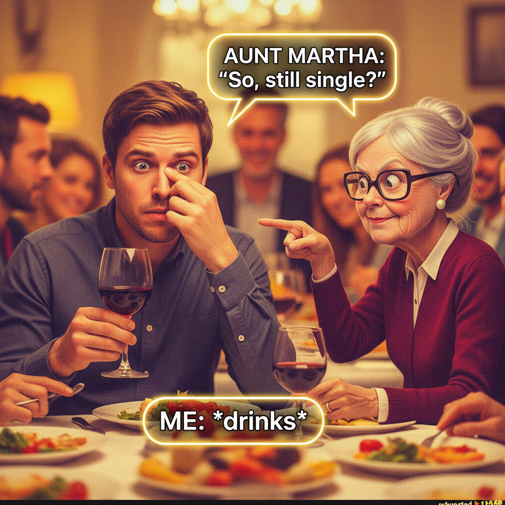 Aunt Carol just asked if I'm 'still single' for the 5th time. Send help & wine.