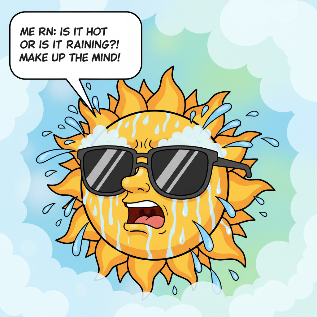 It's 90 degrees but also raining. My region can't decide if it's summer or a swamp.