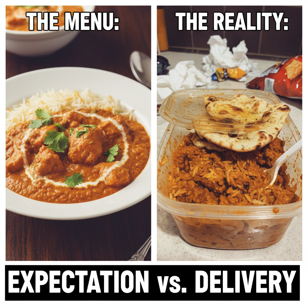 My food delivery picture vs. what actually arrived. Send help and napkins.