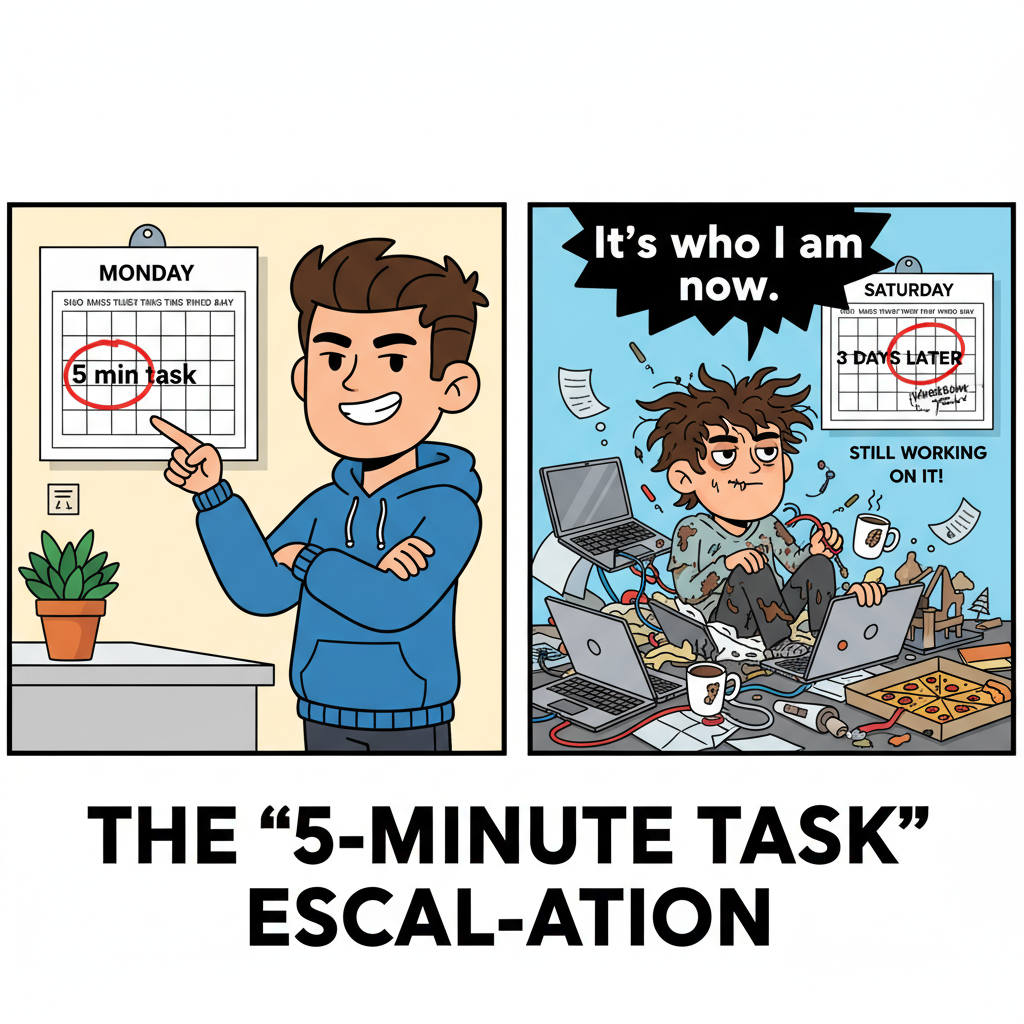 When your 'quick 5 min' task turns into a whole personality trait