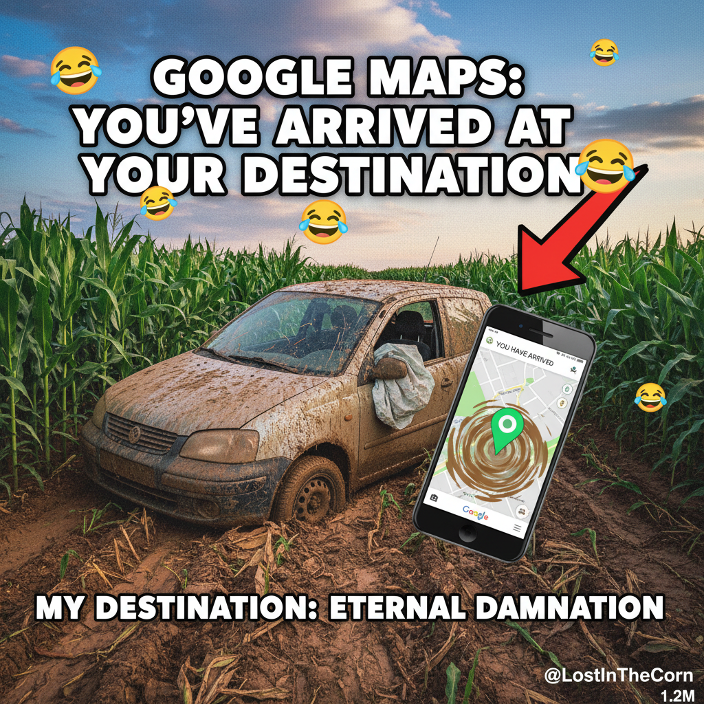 Road trip rule #1: Never trust the 'short cut' Google Maps suggests through a cornfield.