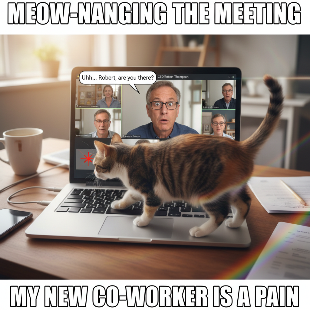 My cat just walked across my keyboard during a Zoom meeting and sent 'MEOW' to the CEO. Promotion?