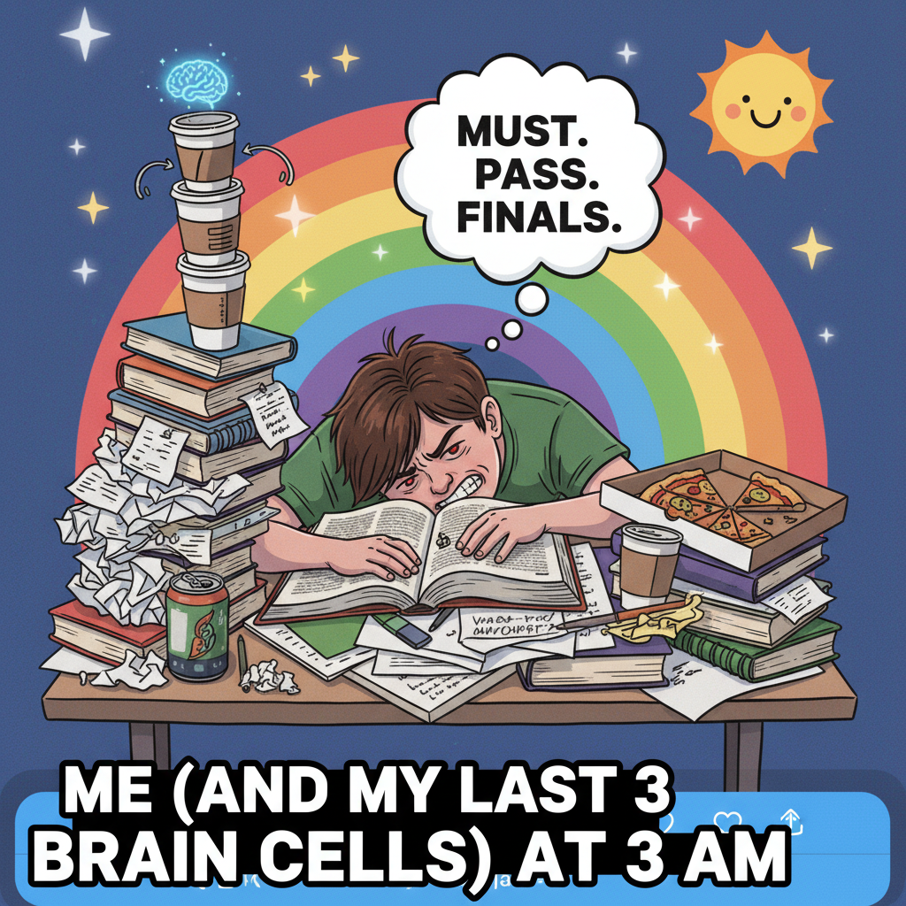 Exam season is just 90% caffeine, 10% panic, and 0% sleep. Send help (and coffee).