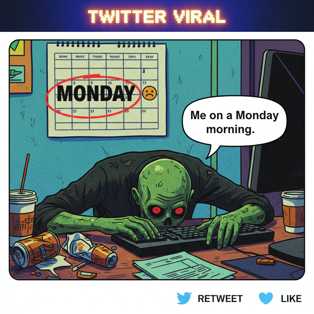 My brain on Monday morning: 'Is it Friday yet?' My body: 'Nope, still a zombie.' #MondayMood
