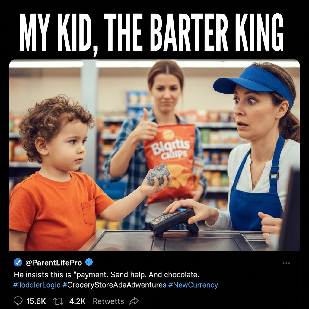 My toddler just tried to pay for groceries with a rock. I'm not sure if I should be proud or concerned. #ParentLife