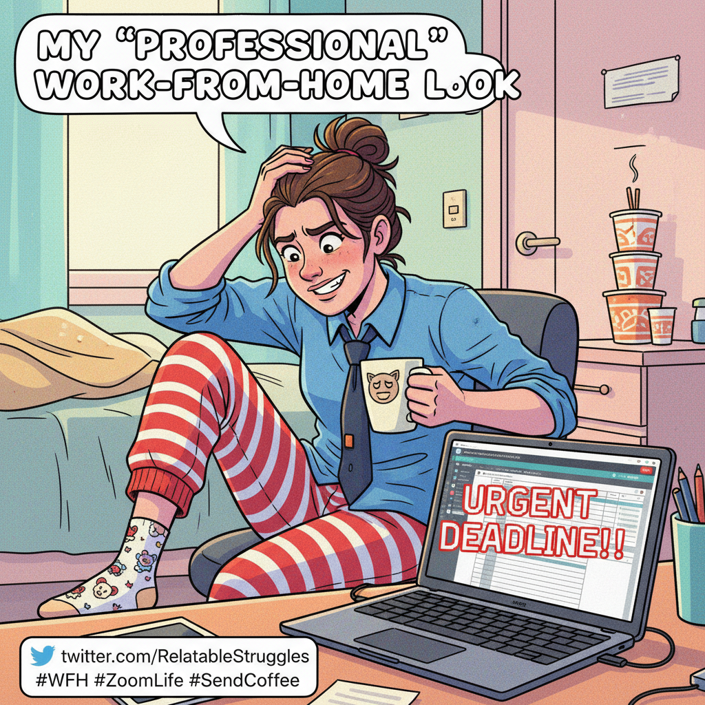 My WFH uniform is 50% comfy, 50% 'can turn camera on if needed.' It's a delicate balance.