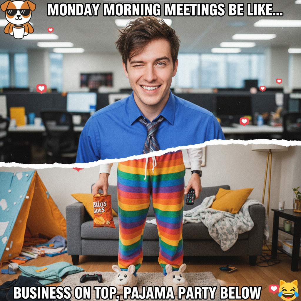 My 'work from home' outfit is 50% professional, 50% pajamas, 100% questionable life choices.