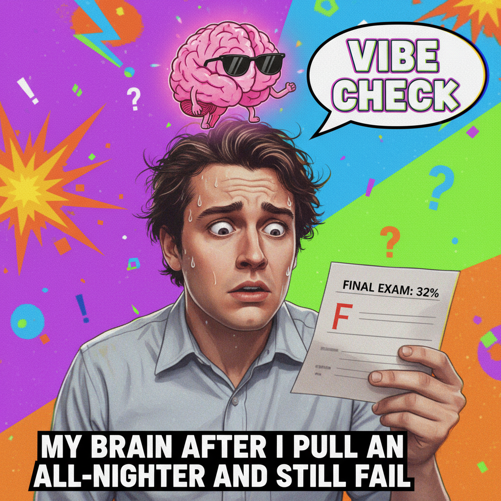 My brain during exam season: 'We're just gonna vibe, right?' My grades: