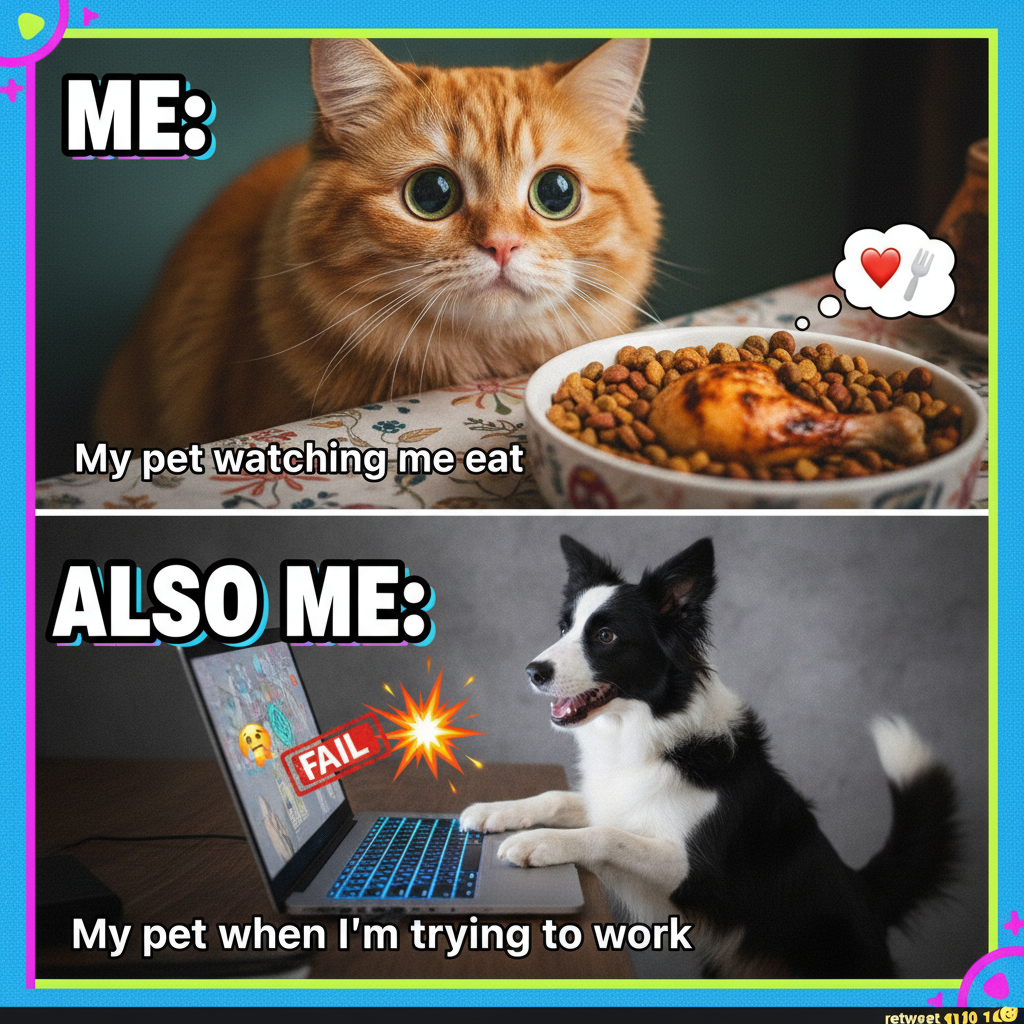 My pet when I'm eating: 🥺 My pet when I need to get work done: 😼
