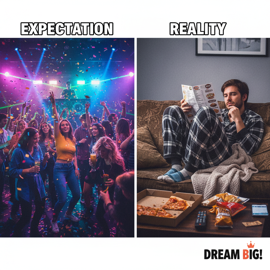 Friday night plans: clubbing. Friday night reality: debating if I should put on real pants to get takeout.