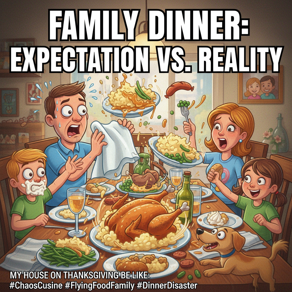Holiday dinner: where 'pass the salt' becomes a contact sport.