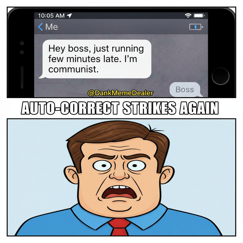 Autocorrect changed 'I'm coming' to 'I'm communist.' My boss is now very confused. #TechFail